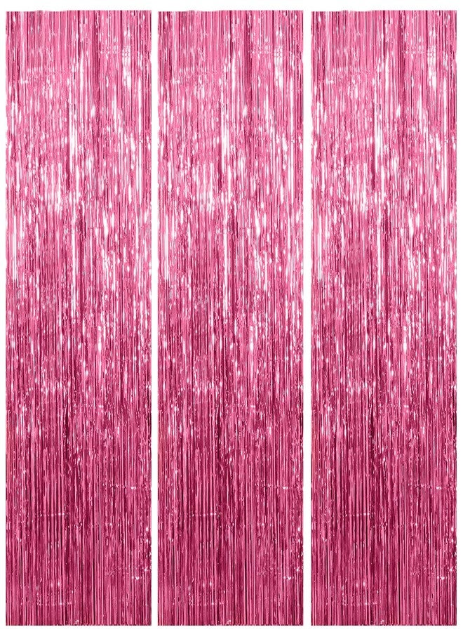 AMONE 3 Pack Pink Backdrop Birthday Party Decorations Tinsel Foil Fringe Curtains Backdrop Streamer Bachelorette Christmas Graduation Wedding Princess Pink Theme Party Decorations - Image 1